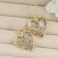 手工压花树脂耳环 心形纸屑吊坠饰品 花朵耳环 树脂耳环 花朵形树脂水滴耳环 - 金色 - 查看 7