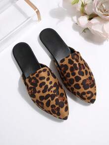 Giày lười nữ dáng rộng, màu trơn, mũi nhọn, kiểu dáng thường ngày, dép hở mũi thời trang, giày đế mềm họa tiết da báo cho nữ cỡ lớn, thích hợp cho mùa xuân/thu. - họa tiết da báo màu nâu - Xem 6