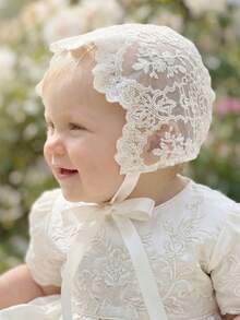 1pc Vintage Palace Style Embroidered Beige Bonnet, 0-3M, 3-10M - 1PC - View 8