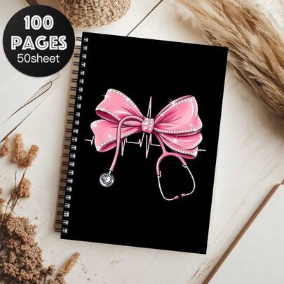 1pc Nurse Care Spiral Notebook - Medical Journal With Stethoscope And Pink Bow Design, Elegant Nurse School, Hospital Or Office Planner - Perfect Nurse Gift, Suitable For Nurses, Doctors, Medical Students