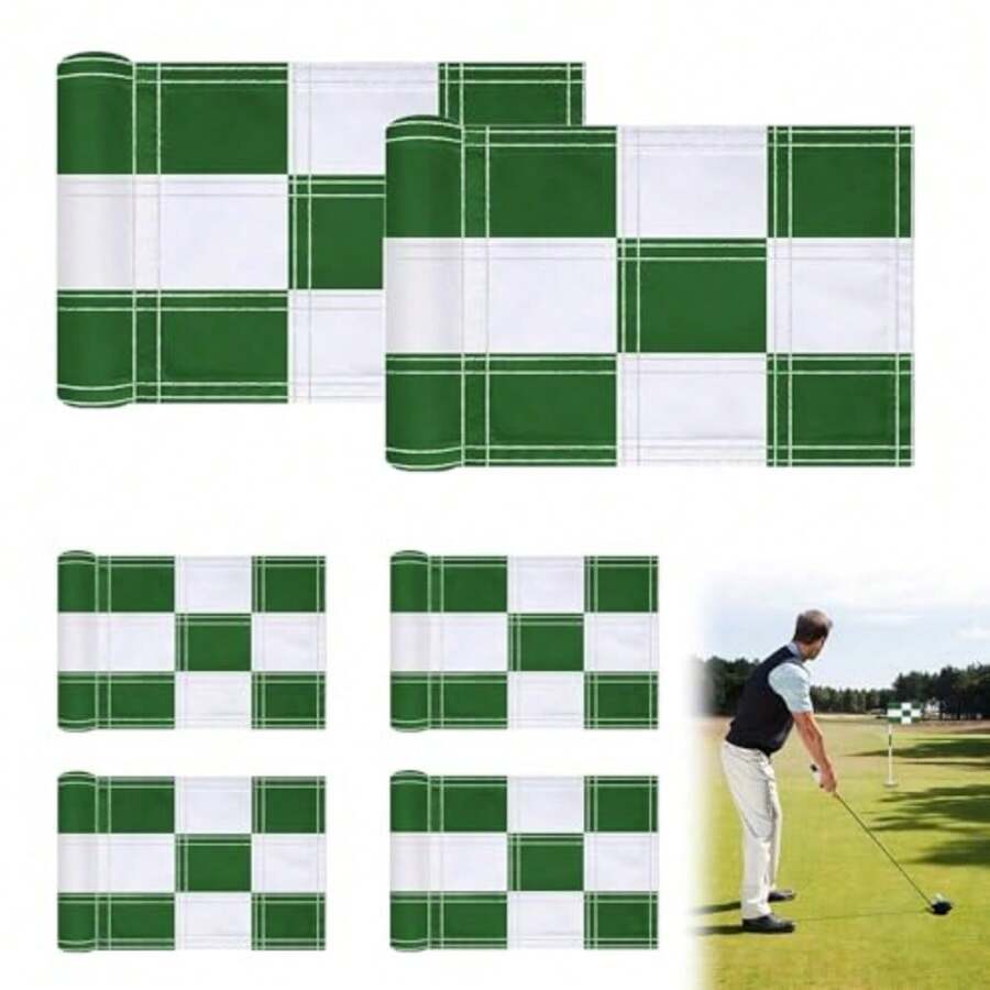 6 Pcs Checkered Golf Flags 8x6 Inch 420D Nylon Portable Training Target Flag with Tube Inserted Mini Practice Putting Green for Garden Yard Indoor Outdoor Black and White - Verde y blanco - Ver 1