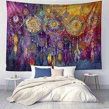 A Large Bohemian-Style Dreamcatcher Tapestry - A Large Horizontal Mandala Wall Hanging Suitable For Living Rooms, Bedrooms, Wedding Gifts, And Bohemian Party Decorations - Bohemian Mandala Pattern, Polyester Fabric. - 1PC - View 4