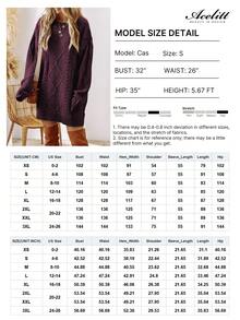 Acelitt Autumn/Winter Women's Burgundy Solid Color Knitted Textured Pattern Dropped Shoulder Oversized Sweater Dress, Order One Size Down - Burgundy - View 6