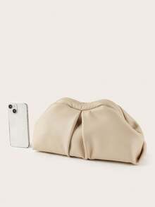 Retro Solid Color Clutch Wallet, Large Capacity Multifunctional Women's Wallet, Fashion PU Leather Bag Suitable For Wedding, Party, Evening (Earrings Are Randomly Placed On One Side Or One On Each Side) - Apricot - View 6