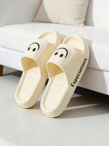 Chanclas con estampado de cara sonriente y diseño calado para hombre, de moda para el verano - Champán - Ver 5