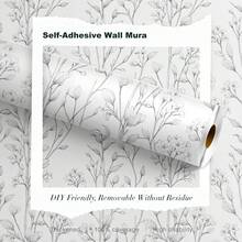 BVL 1卷，0.24毫米厚，白色素描花卉图案乙烯基壁纸，可剥离粘贴，可移除，防水防污，适用于家居装饰、卧室、厨房、客厅，自粘壁纸，墙贴 - 玉蘭 - 查看 3