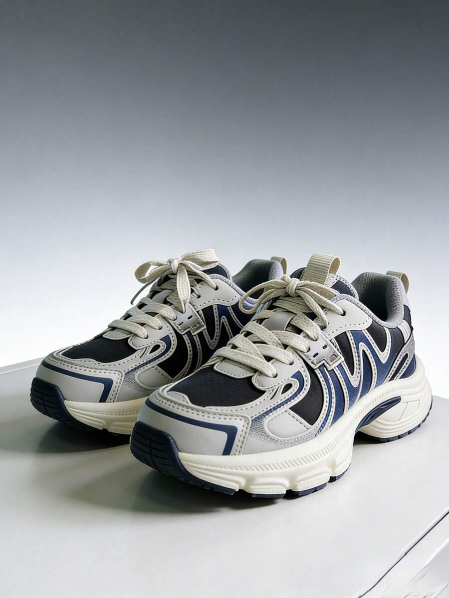 2026 Spring New Kids Thick Sole Chunky Sneakers, Big Children Fashion Breathable Sports Shoes, Boys & Girls - Blue - View 1