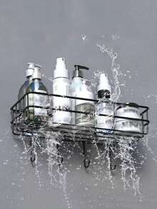 Bathroom Wall Mounted Storage Rack, Toilet Toothbrush Holder, Shower Gel Organizer, No Drilling Required - Black - View 7