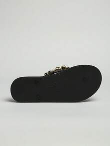 1 Pair Shiny Rhinestone Black Round Toe Fashion Flip Flops, Non-Slip Beach Sandals For Women - Multicolor - View 6