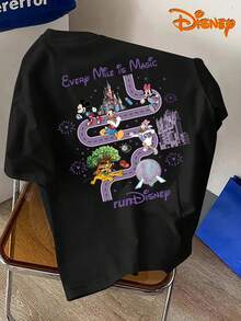 Disney Men's Casual T-Shirt, Featuring Classic Disney Character Patterns Such As Mickey Mouse, Minnie Mouse, And Donald Duck, Filling The Joyful Atmosphere Of Disneyland. Suitable For Disney Outings, Parent-Child Outfits, Street Gatherings, And Other Scenes - Black - View 2