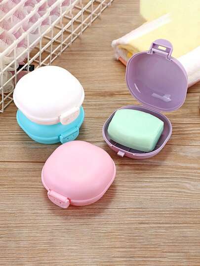 1pc Plastic Soap Box With Lid, Travel Soap Container, Portable Soap Case, Solid Color Soap Dish, Suitable For Travel, Camping, Gym, Bathroom Accessories