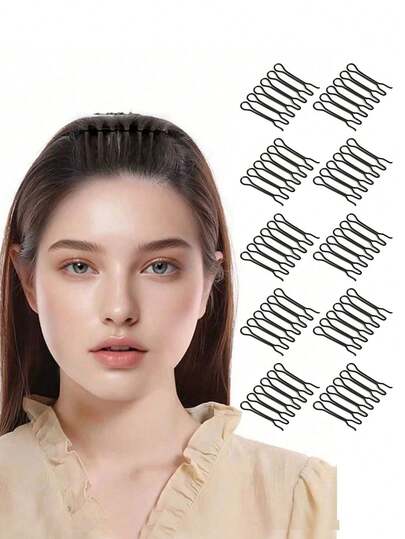 10pcs Invisible Hair Styling Combs, Mini Bangs Clip Styling Tools, U-Shaped Hair Clips, Hair Accessories, Repair Damaged Hair Decorative Hair Clips, Nape Invisible Bangs Fixing Comb, Anti-Slip Hair Tool Kit