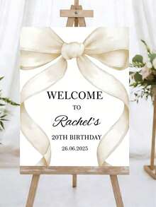 Biển chào mừng nơ hồng tùy chỉnh - Văn bản và ngày tháng có thể tùy chỉnh, trang trí tiệc cưới, sinh nhật, tiệc mừng em bé, lễ rửa tội, lễ đính hôn, tiệc nghỉ hưu màu hồng và vàng trang nhã - Biển chào mừng bằng nhựa dễ treo, trang trí đám cưới và sự kiện. - Nhiều màu - Xem 7