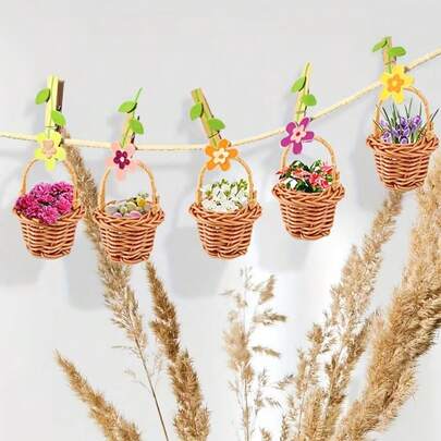 10/12pcs Mini Wicker Baskets, Decorative Baskets For Home Decor, Photography Props, Rustic Style Baskets For Kitchen, Bathroom, Bedroom, Wedding, Home Decor, Best Organizer For Flowers, Plants And More