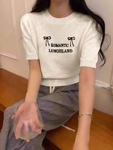 女士休闲日常刺绣针织毛衣，夏季 - 白色 - 查看 3