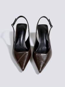 女士咖啡棕色高跟鞋，露趾高跟鞋，派对高跟鞋，婚鞋，玛丽珍鞋，正装鞋，高跟凉鞋，无后跟尖头搭扣套脚鞋，时尚高跟鞋 - 咖啡棕 - 查看 2