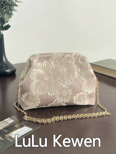 lulu kewen 1pc Fashionable Floral Pattern Women's Clutch Bag, Handbag, Snap Closure Bag, Shoulder Bag, Detachable Shoulder Strap, Gold Wallet, Suitable For Teenagers, Women, Girls, Students, Office Ladies, Fits Smartphone