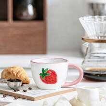 LECHENG HOUSEHOLD Gift Box Set With Cup + Spoon, Cute Strawberry Ceramic Cup, Hand-Painted 3D Strawberry Design, Creative Ceramic Cup Suitable For Latte, Tea, Milk, Coffee Drinks, Decorative Cup, Women's Birthday Gift, Suitable For Office And Home Use - Multicolor - View 9