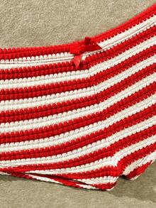 2026春夏新款女士纯色露背吊带性感比基尼上衣，侧边系带三角泳裤套装，钩针编织面料吊带泳衣，适合情人节、海滩度假等场合。 - 紅色 - 查看 11