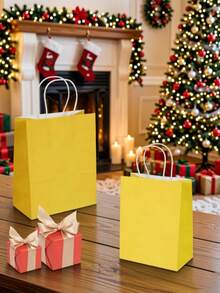 18 个 8 英寸黄色带提手礼品袋，牛皮纸材质，适用于生日、婚礼、情人节等场合，可用作派对礼品、生日装饰、单身派对装饰、单身派对礼物、新娘送礼会礼品、婚礼宾客礼品、圣诞礼品袋、圣诞包装纸、圣诞袋、派对袋、单身派对袋等。 - 黃色 - 查看 6
