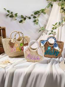 Personalized Straw Bridesmaid Handbag,Bridesmaid Gifts Basket,Custom Beach Bag,Straw Bags,Bachelorette Party Gift Bags,Wedding Party Gifts - Multicolor - View 2