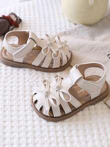 1 Pair Girls' Flat Sandals, 2026 New Bowknot Closed Toe Fashion Girl Sandals, Suitable For Daily, School, Running, Beach - Beige - View 2