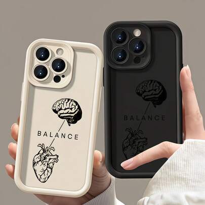 1pc Gradient Frame Dopamine Matte Creative Brain Heart Phone Case Compatible With Apple 16/17 Pro Max, Full-Body Shockproof Protective Cover, Minimalist Design, Cute Cartoon Style, Perfect Protection For Your Phone, Honor X7/Galaxy A56 5G/ Smart 8/ Hot 40/Transsion Spark 30C/Spark Go 2024/ Note 14 5G/ Moto E22/E22i/A54