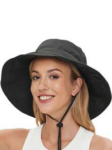 1顶女士遮阳帽，宽檐渔夫帽，防紫外线，带马尾辫孔设计，防水可折叠园艺渔夫帽 - 彩色 - 查看 5