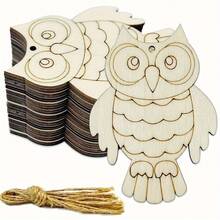 10pcs/20pcs Wooden Owl-Shaped Wood For DIY Painting And Doodling Crafts, Wooden Hanging Ornaments And Decorations For Festivals, Weddings, Home Parties, And Birthday Decorations - Multicolor - View 1