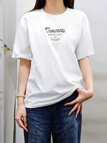 Women's Round Neck Short Sleeve T-Shirt, Summer New Letter Print, Fashion Casual Versatile Loose Top - White - View 2