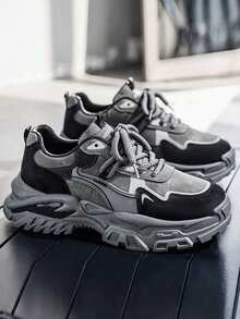 男士厚底舒适运动鞋，多色拼接设计，适合休闲、通勤、户外运动和徒步旅行，舒适的男士休闲运动鞋 - 灰色 - 查看 4