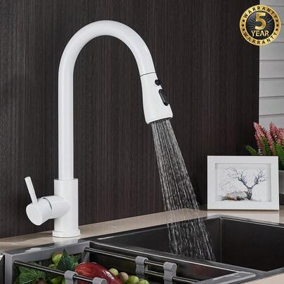 Kitchen Sink Mixer Taps Pull Out Single Lever White Ss Spray Mono Faucet