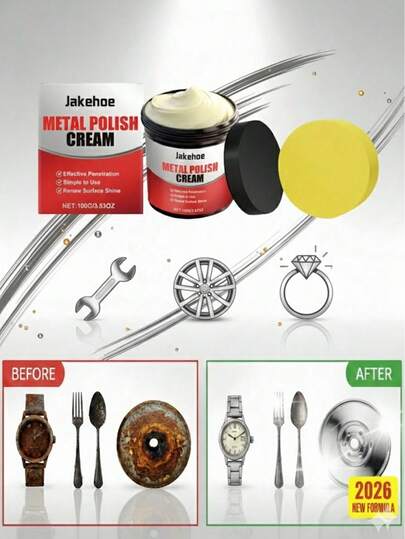 100g Professional Metal Polishing Paste, Multi-Purpose Rust Remover, Ultimate Brass & Copper Polish, Long-Lasting Mirror-Like Metal Cleaner Suitable For Jewelry, Watches, Kitchenware, Stainless Steel, Quickly Removes Stains And Repairs Scratches, 2026 New Formula