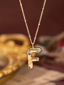 1pc Stylish And Simple Women's Necklace With 26 Letter Pendant (A-Z Capital Letters). Suitable For Everyday Wear, Unisex, And As A Gift For Friends. - Multicolor - View 17
