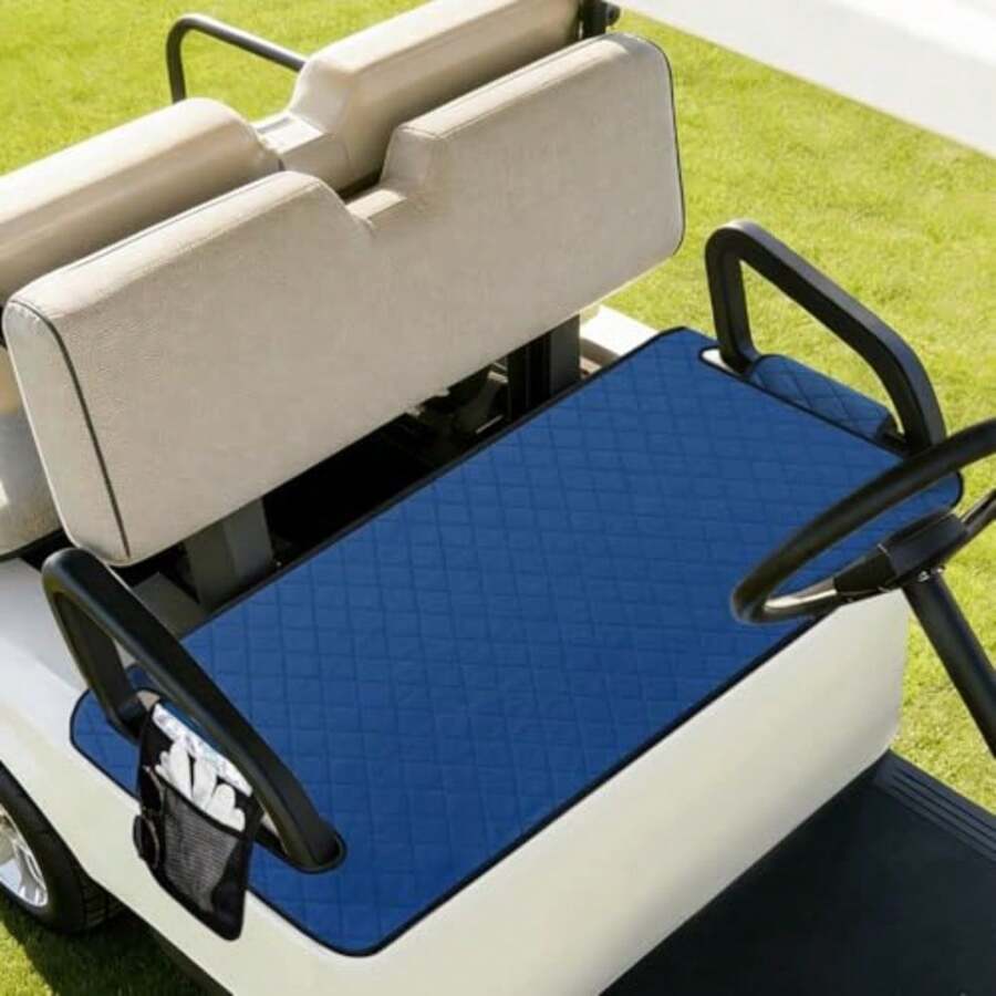 Golf Cart Seat CoversUniversal Golf Cart Seat Towel Blanket with 4 Front Pockets Waterproof and Anti-Slip Bottom Golf Cart Accessories Fits for EZGO Club Car Black - Azul profundo - Ver 1