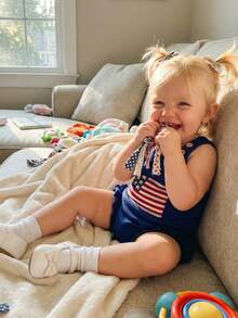 Newborn Baby Girl Knit Romper 4th Of July Flag Sleeveless Jumpsuit For Newborn Toddler Cute Independence Day Clothes - 藍色 - 查看 3