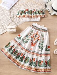Girls' Casual Tie-Dye Camisole & Long Skirt Set - Multicolor - View 2