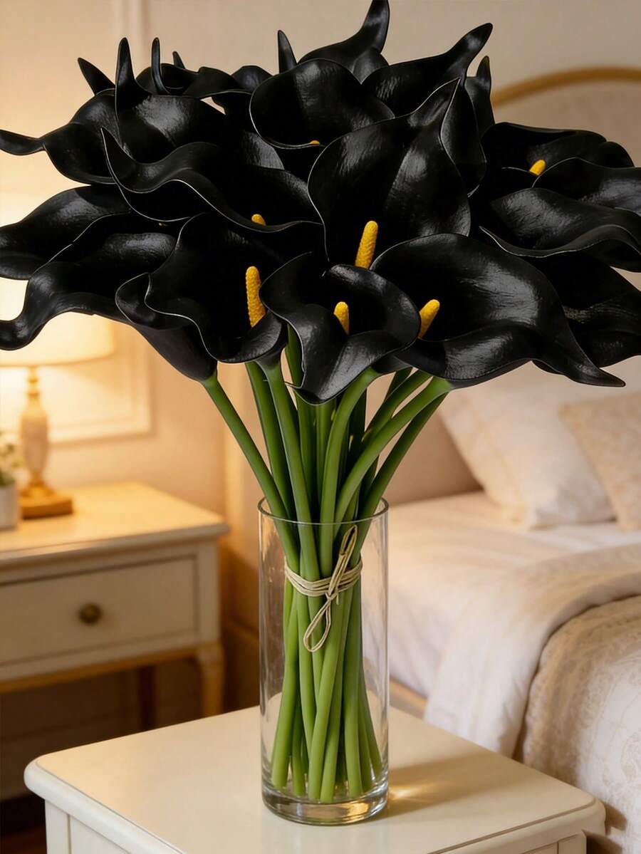 50pcs/30pcs/20pcs/10pcs/22pcs/18pcs/5pcs/1pc Black Artificial Flowers, Silk Calla Lily, Suitable For Wedding Decoration, Bridal Bouquet, Corsage, Party Decor, Gift Wrapping, Restaurant Centerpiece - Multicolor - View 1