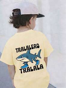 Young Boy Casual Graphic Print Crew Neck Short Sleeve T-Shirt, Summer Top - Apricot - View 1