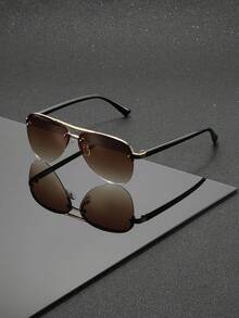 Fashionable Versatile Double-Bridge Fashion Glasses, Minimalist Streamlined Temples, , Suitable For Street Style, Gatherings, Vacation, And Commuting - Multicolor - View 11