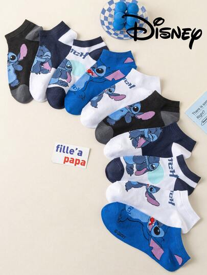 Disney 5双迪士尼史迪奇和米奇图案袜子，男女通用隐形袜，透气舒适夏季短袜，新颖时尚