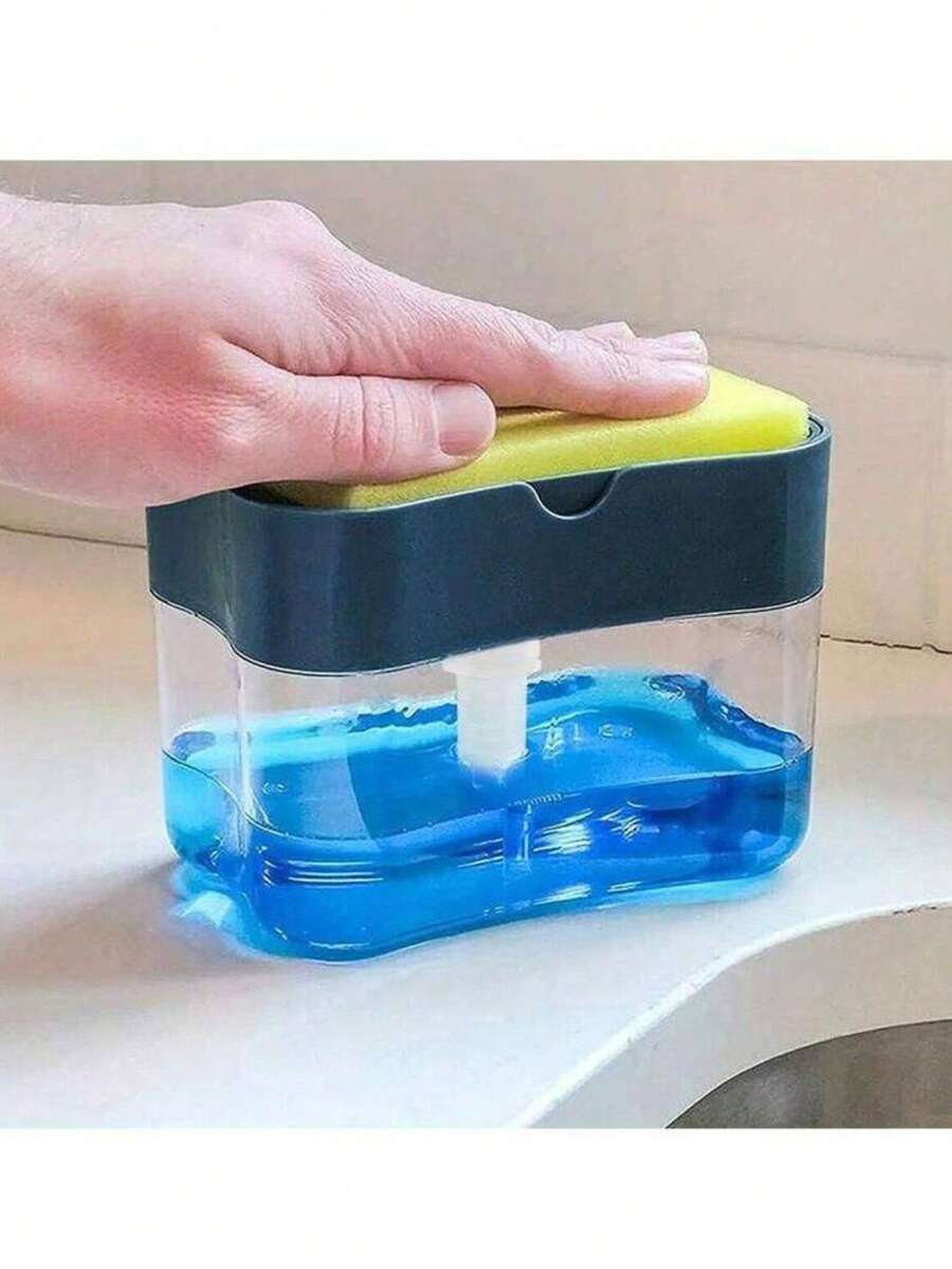 厨房洗手液套装包含按压泵、海绵架和免费海绵，适用于洗碗和浴室使用。 - 多色 - 查看 1