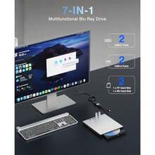 Unidad de Blu ray externa para portátil Blu Ray Burner externa Blueray/dvd para PC USB 3.0 tipo C compatible con unidades de disco BD de 100 G reproductor de DVD Bluray lector de CD compatible con - como en la foto - Ver 3