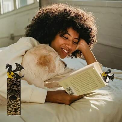 2D Flat Black & Gold Dragon Bookmark, Double-Sided Acrylic Cool Dragon With Sun And Cloud Decor, Suitable For Book Lovers Boys And Girls