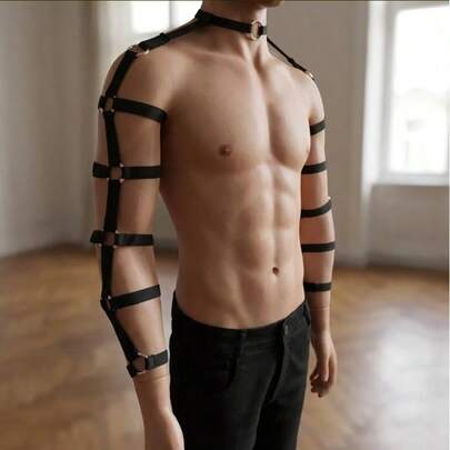 Harness Masculino Full Arm: Coleira e Mangas Longas com Argolas Metálicas