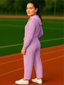 Conjunto para Mujer de dos piezas sudadera con capucha ajustable y un pantalón - Negro - Ver 2
