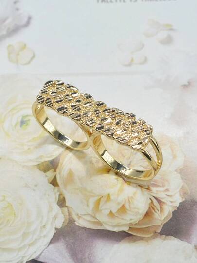 خاتم مزدوج للأصبعين بتصميم زهرة هيب هوب روك، خواتم متصلة بشكل مجوف مناسبة للرجال للاستخدام اليومي، الحفلات، هالوين، عيد الميلاد، عيد الفصح - ذهبي