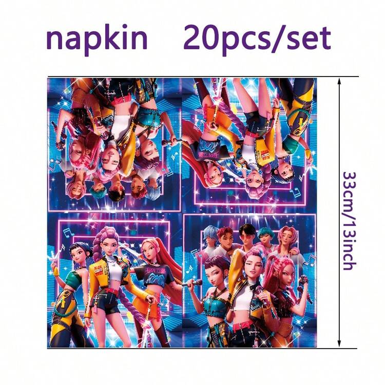 Mattel KPOP Demon Slayer 9pcs Party Tableware Set, 9/7 Inch Plates, 9oz Cups, Birthday Banner, Tablecloth, Napkins, Birthday, Graduation, Summer Party Disposable Anime Party Supplies - Multicolor - View 3