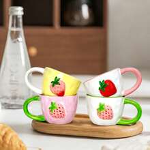 LECHENG HOUSEHOLD Gift Box Set With Cup + Spoon, Cute Strawberry Ceramic Cup, Hand-Painted 3D Strawberry Design, Creative Ceramic Cup Suitable For Latte, Tea, Milk, Coffee Drinks, Decorative Cup, Women's Birthday Gift, Suitable For Office And Home Use - Multicolor - View 10
