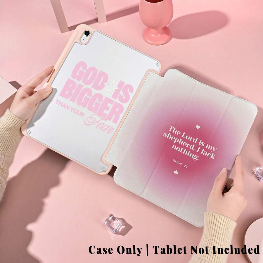 Slogan 1pc Coquette Pink Bible Quote Multi-Angle Stand Shockproof Tablet Case With Auto Sleep/Wake,Protective Cover With Pen Slot Compatible With Pro/Air/Compatible With Samsung Galaxy A9/S9/S7/S10+/Compatible With XIAOMI Pad5/6/7 - Multicolor - View 1
